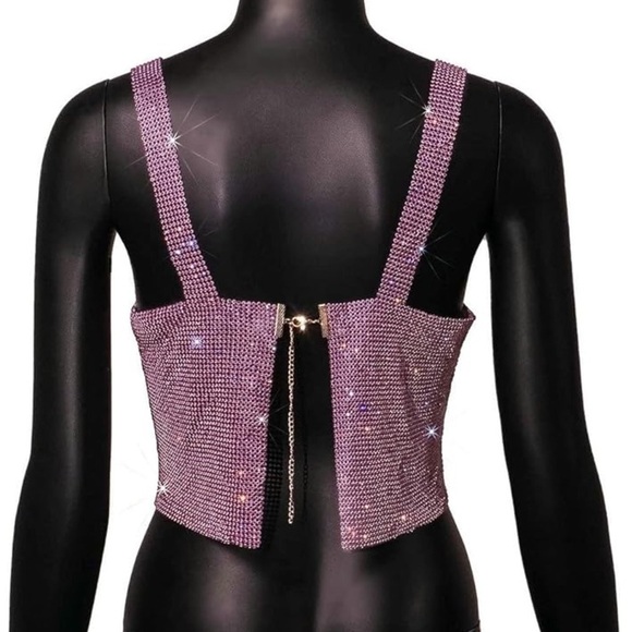 Women Sexy Sparkly Crystal Rhinestone Crop Top - Picture 3 of 7